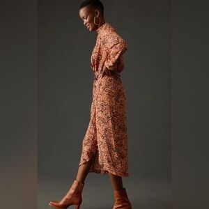 Anthropologie Orange Black Leopard Print Twofer Wrap Midi Dress V Neck Sz PM